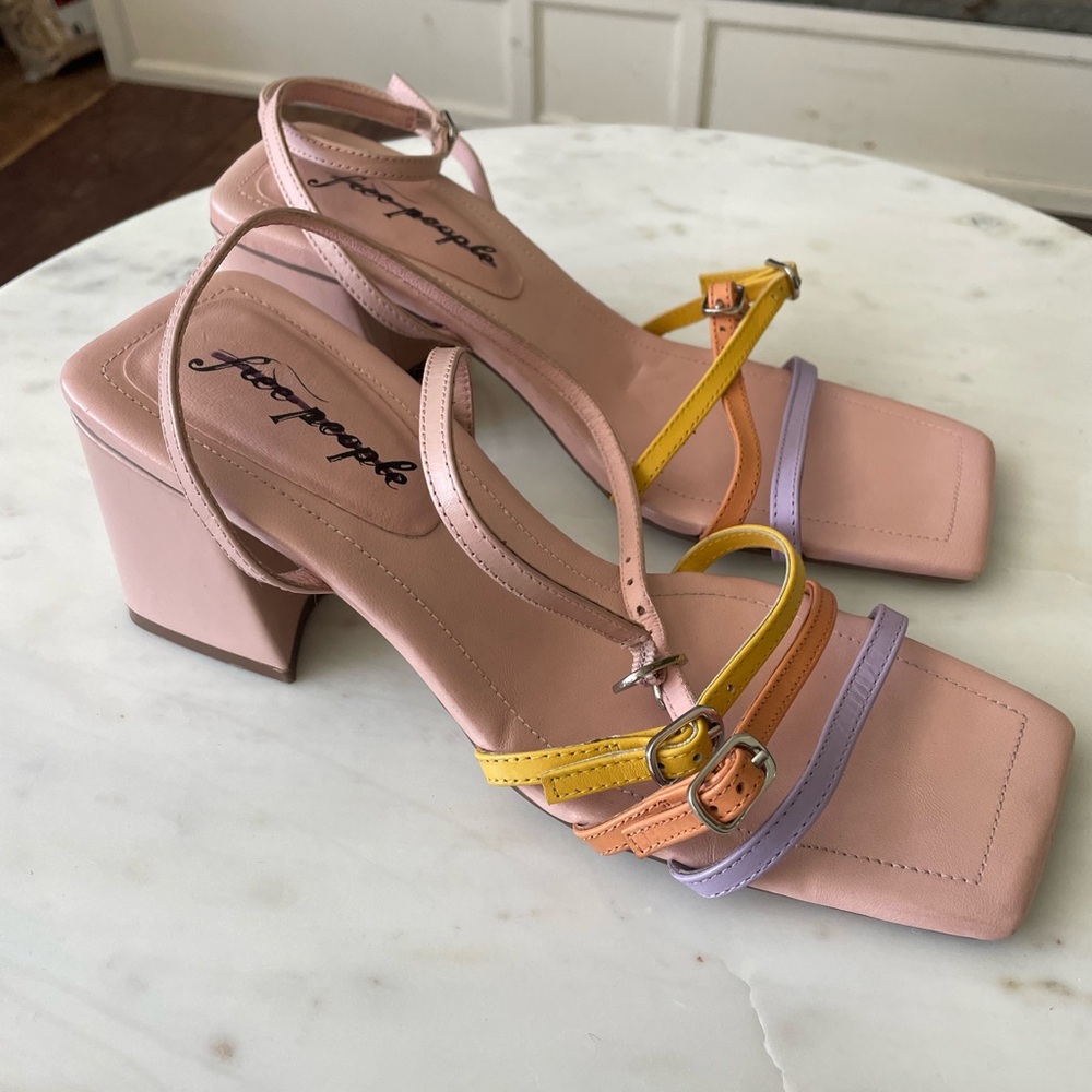 Free People Multicolor Strappy Block Heel Sandals - Pink, Yellow, Lavender - Picture 10 of 14